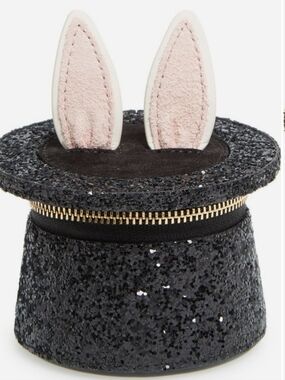 kate spade black glitter rabbit-ear coin purse with pink ears